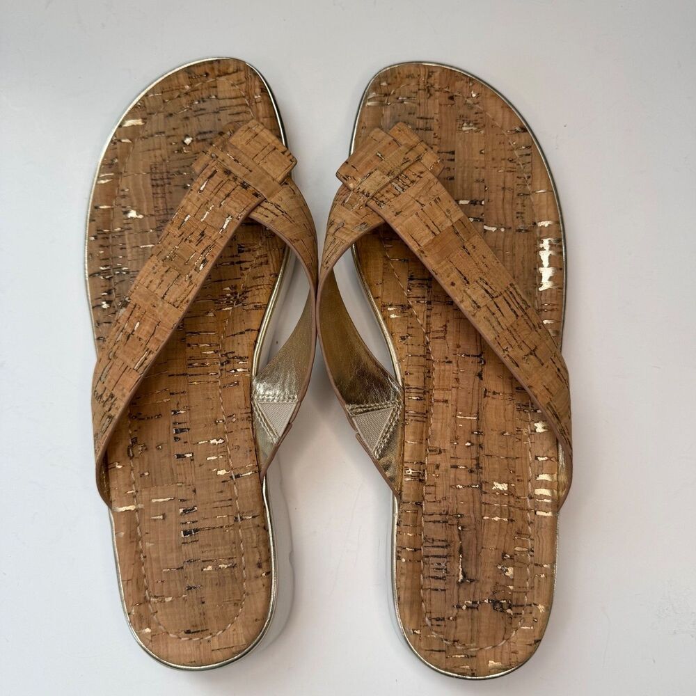 Donald Pliner Haddie-CO Cork Platform Thong Sandals Gold Platino Women’s Size 9M